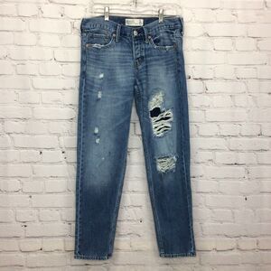 Abercrombie & Fitch Sz 2R 26x25 Boyfriend Straight Distressed Jeans Stone Wash